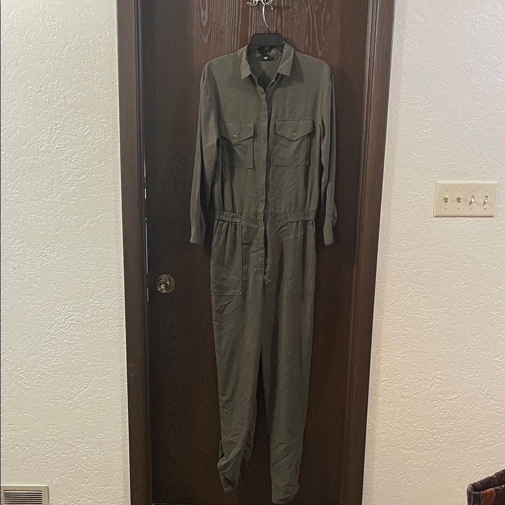 H&M Khaki Long Sleeve Jumpsuit